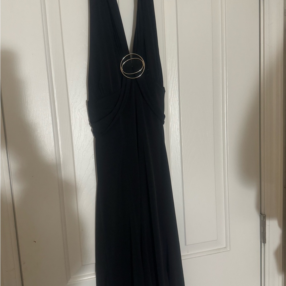 Black Backless Gown with Sleeveless Halter Neckline for Cocktail Night